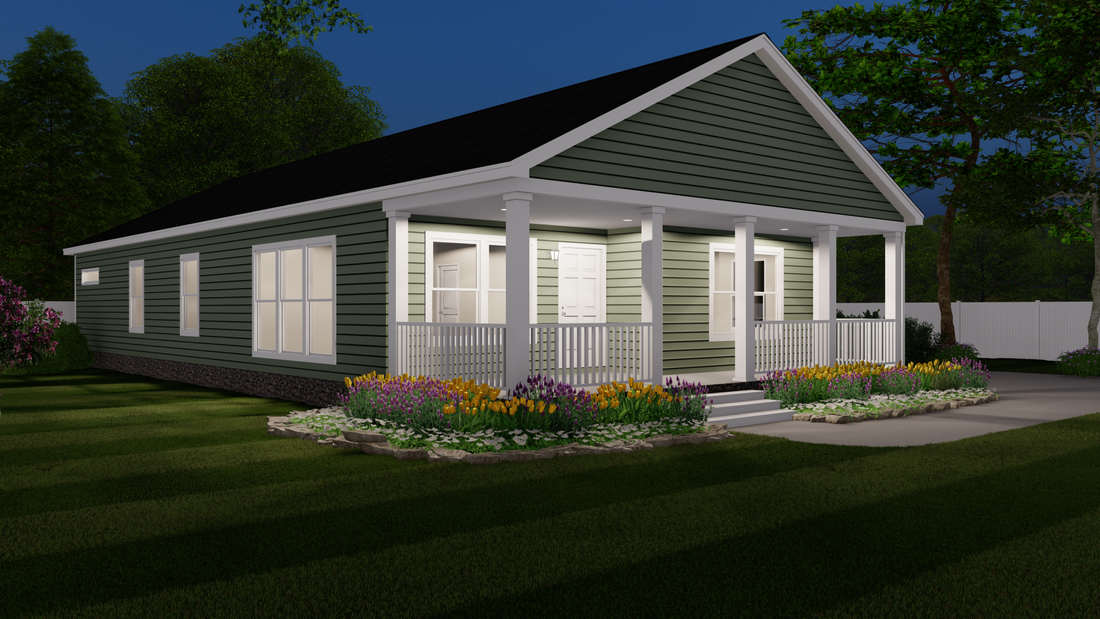 The 2466 OAKWOOD MOD Exterior. This Modular Home features 3 bedrooms and 2 baths.